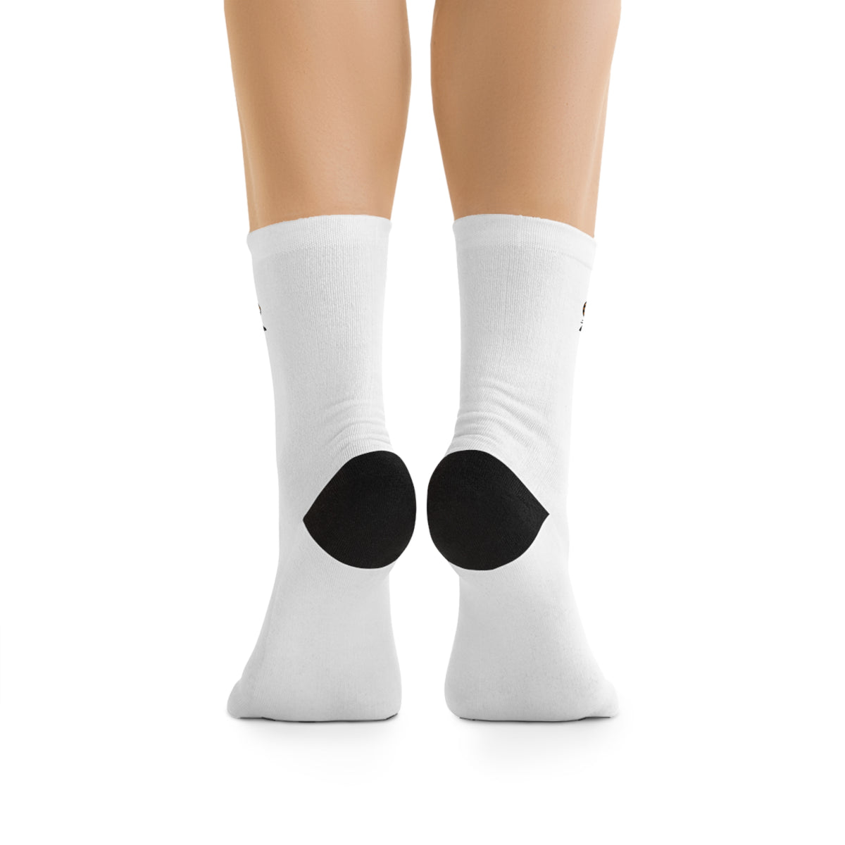White Recycled Poly Socks with 'Woodleaf' Tiger Logo – Eco Athletic Crew Socks