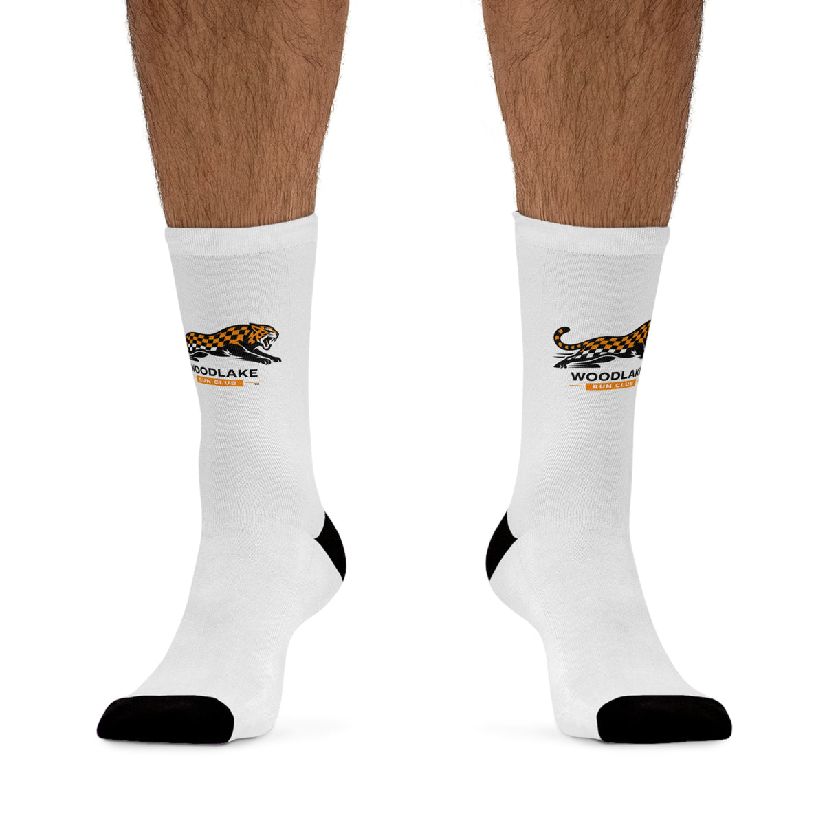 White Recycled Poly Socks with 'Woodleaf' Tiger Logo – Eco Athletic Crew Socks